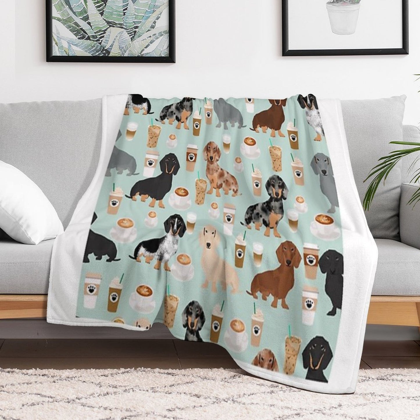 Dachshund Dog Cartoon Funny Lunch Comfort Throw Blanket
