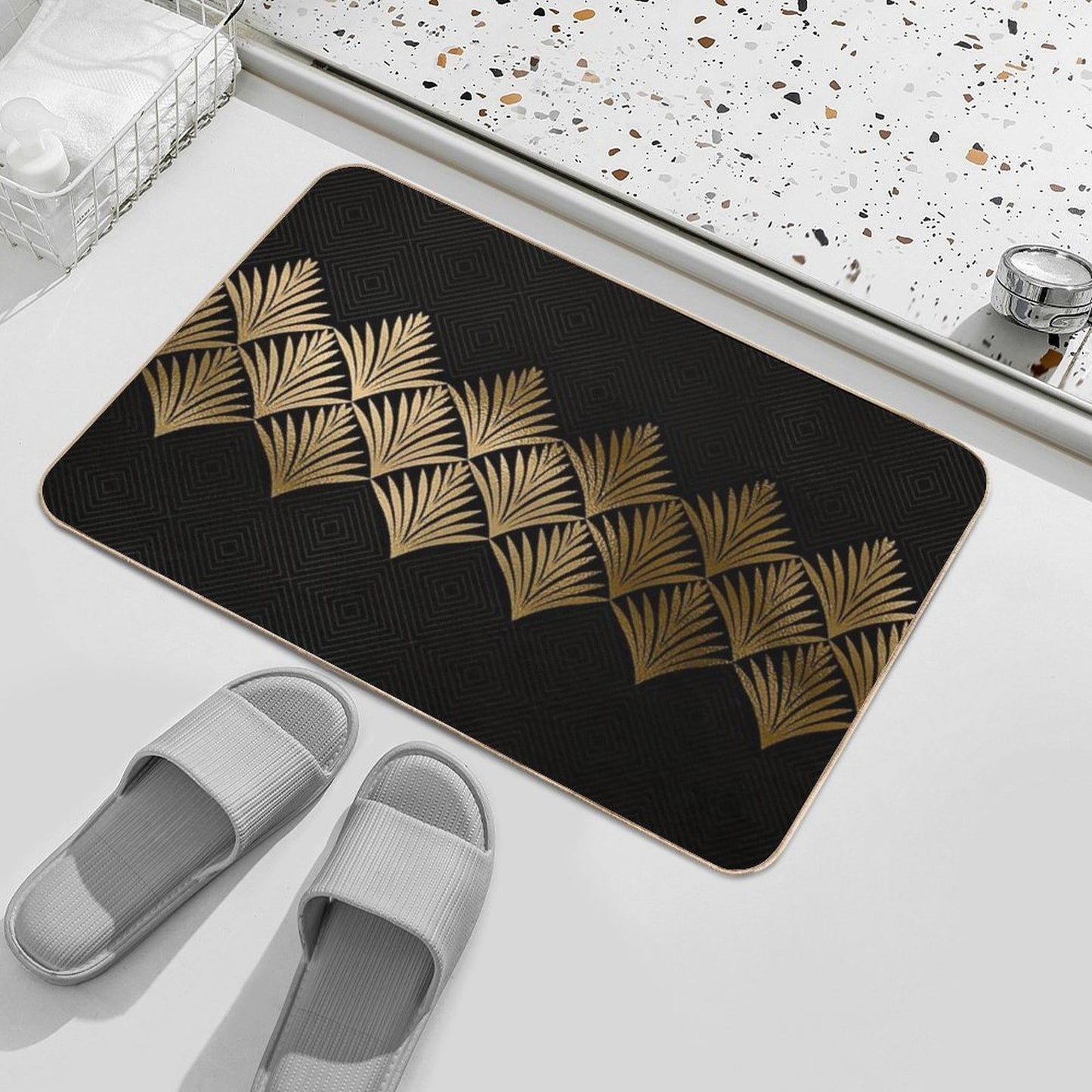 Reims, France Luxueux Black And Gold Hues Art Deco Stain-Proof Bath Mat