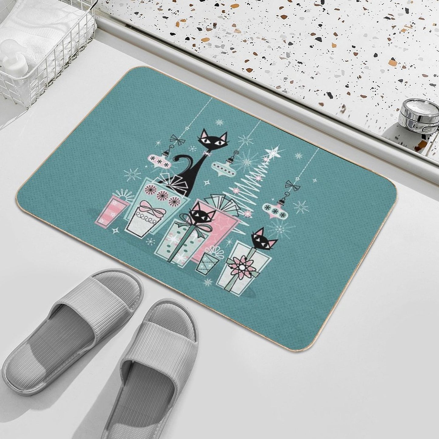 Vintage Kitty Christmas II ©studioxtine Toxin-Free Bath Mat