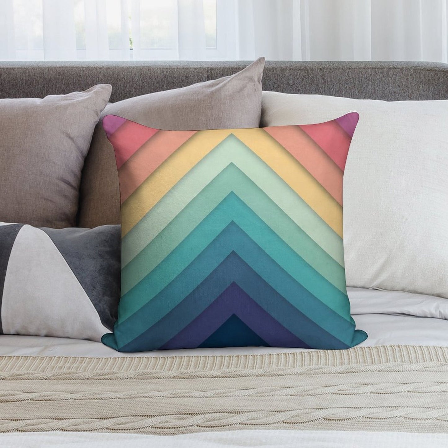 Retro Chevrons 002 Soft Short Plush Fabric Throw Pillow