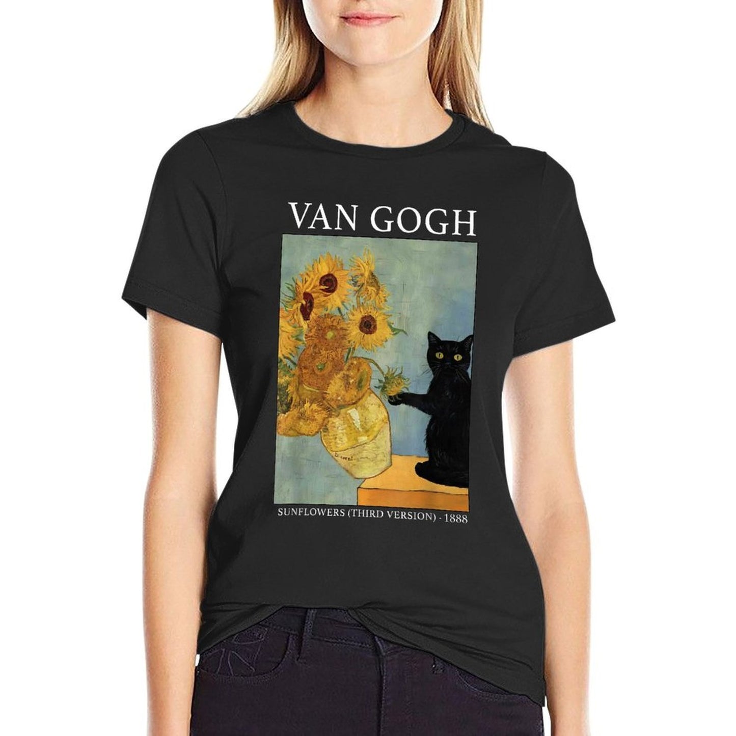 Van Gogh Black Cat With Sunflowers Funny Cat Classic T-Shirt