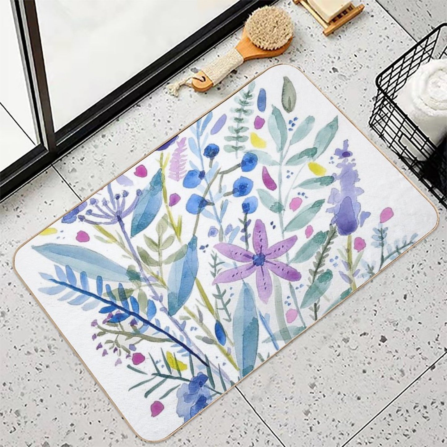Flowers in Blue And Purple Fade-Resistant Bath Mat
