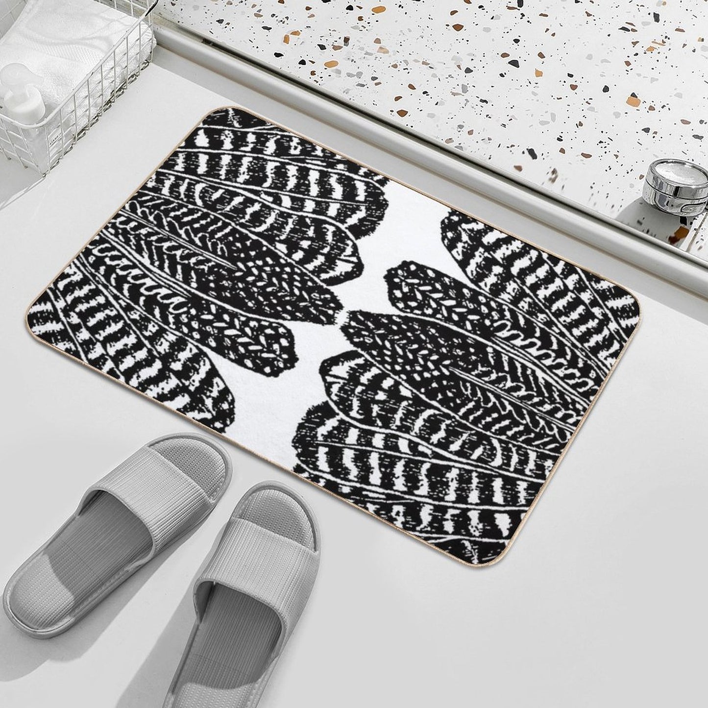 Tribal Feathers Black High-Traffic Bath Mat