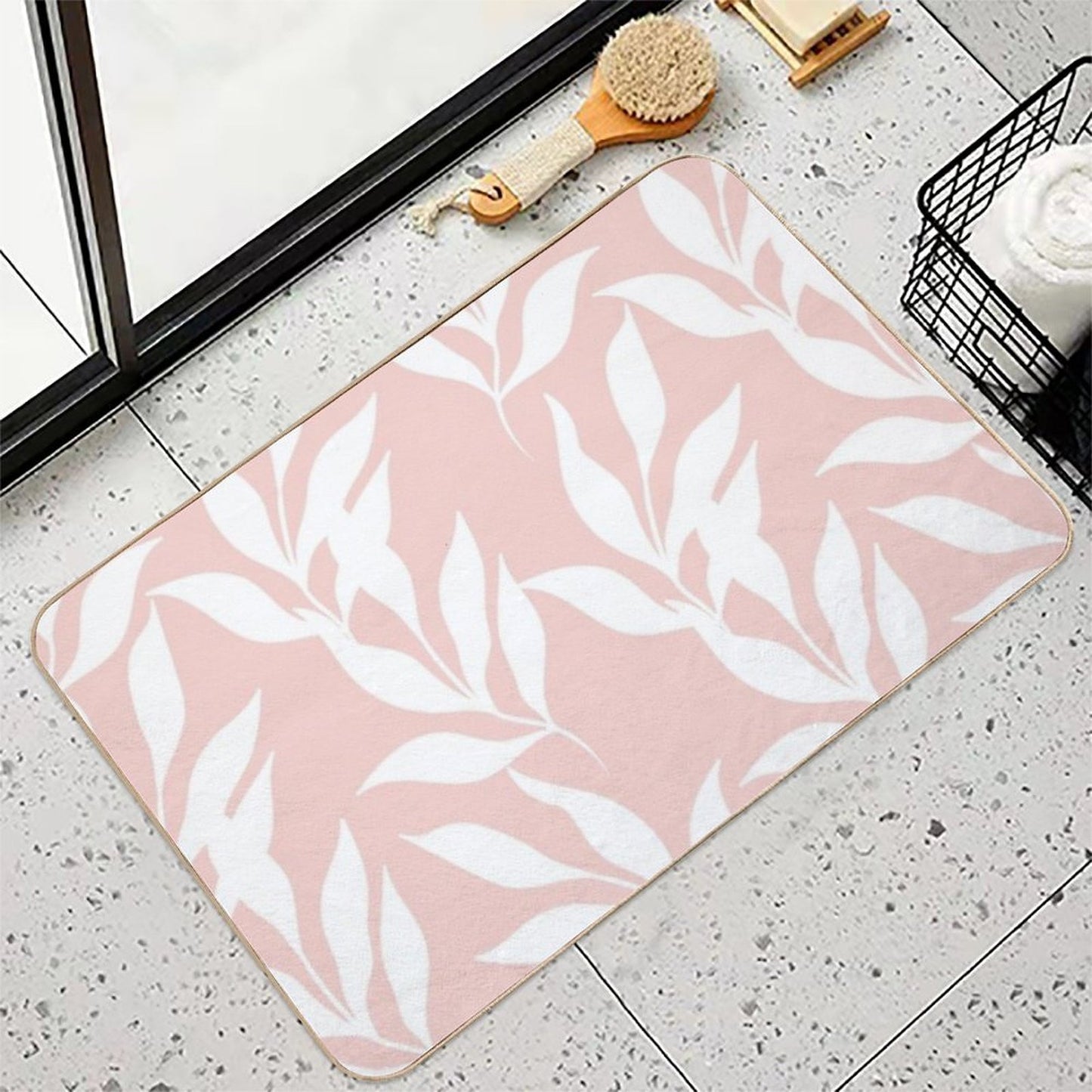 Baby Pink Leaf Pattern Anti-Trip Bath Mat