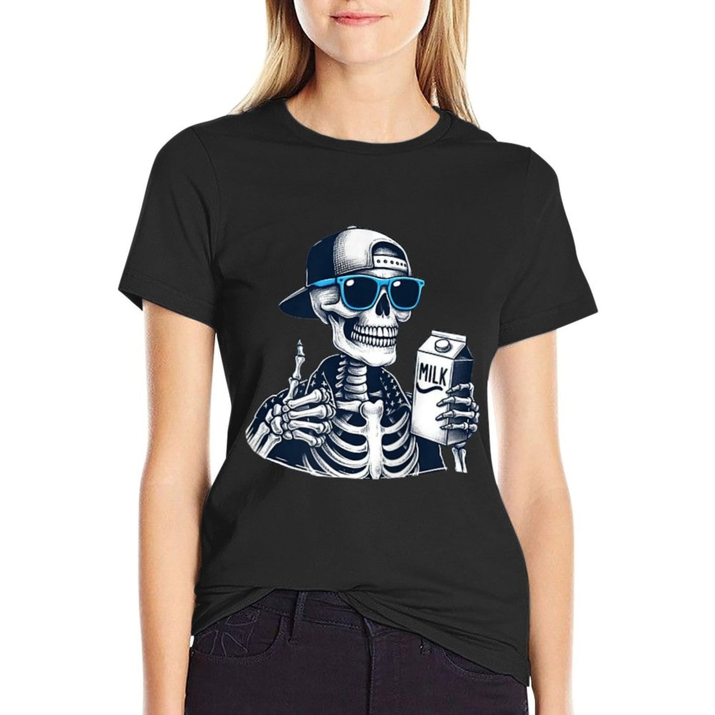 Skeleton Just A Dad Who Always Came Back With Milk (2 SIDES) Polyester Blend T-Shirt