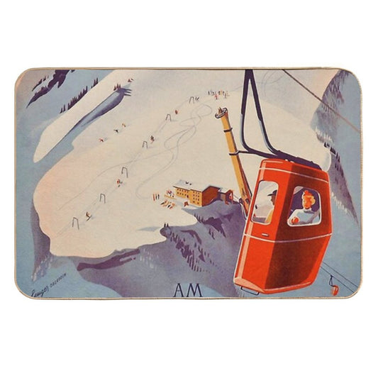 Vintage German Gondola Sport Ski Travel Poster  Stain-Proof Bath Mat