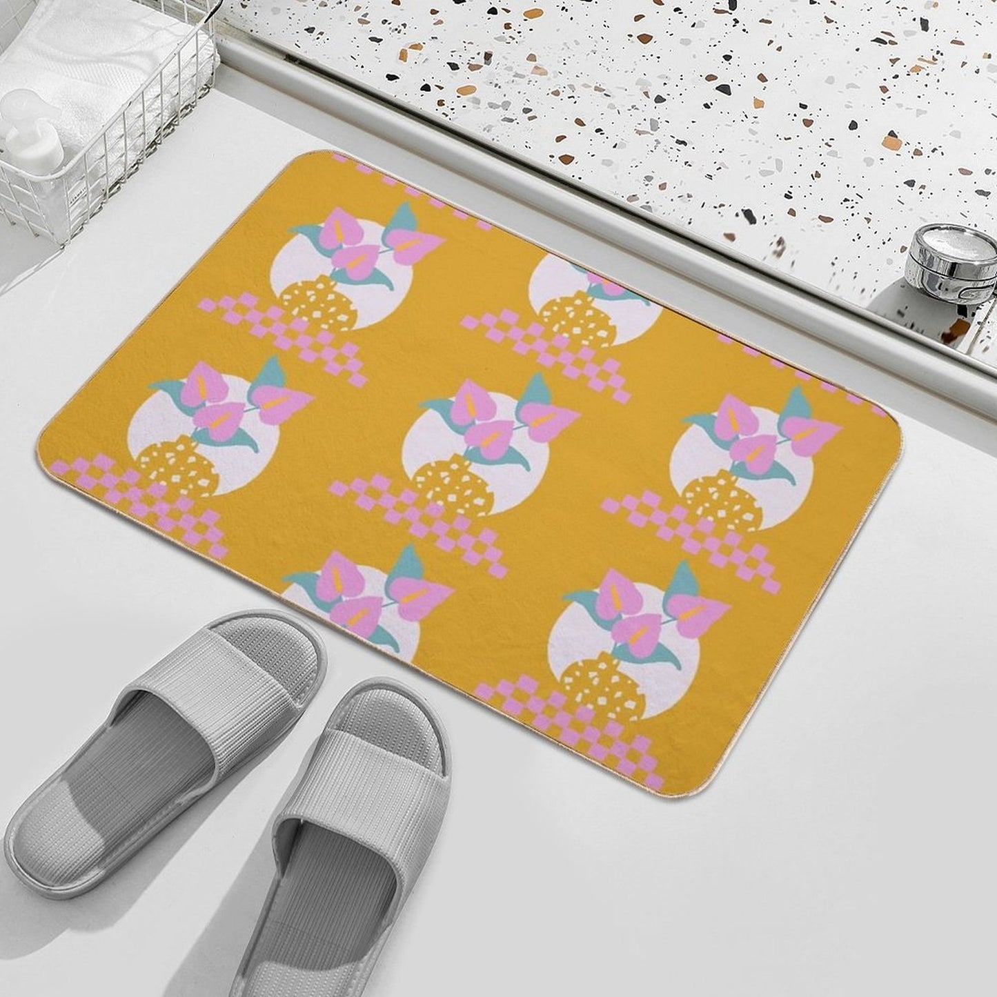 Anthurium Plant & Terrazzo Vase Fade-Resistant Bath Mat