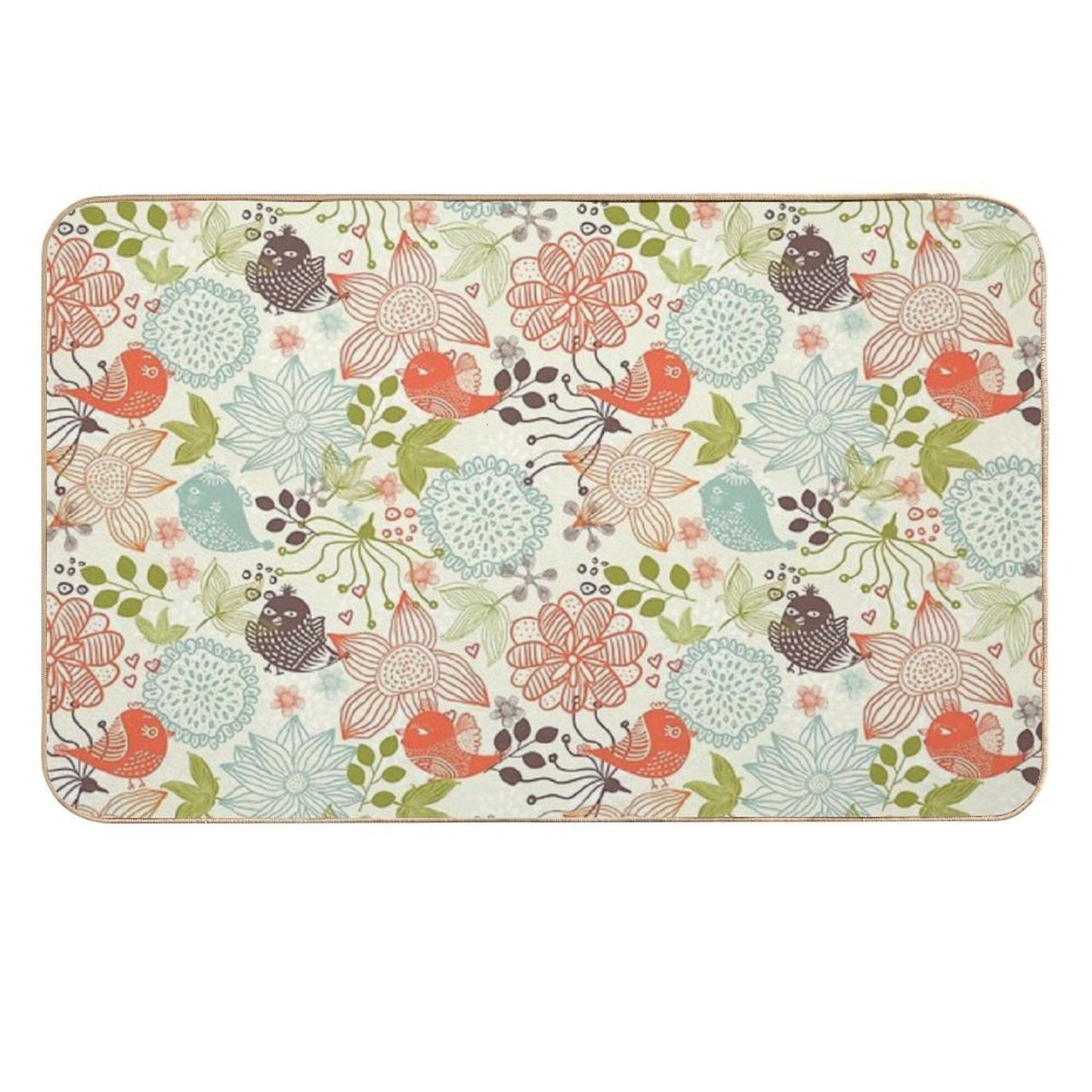Doodle Birds in Flowers Durable Bath Mat