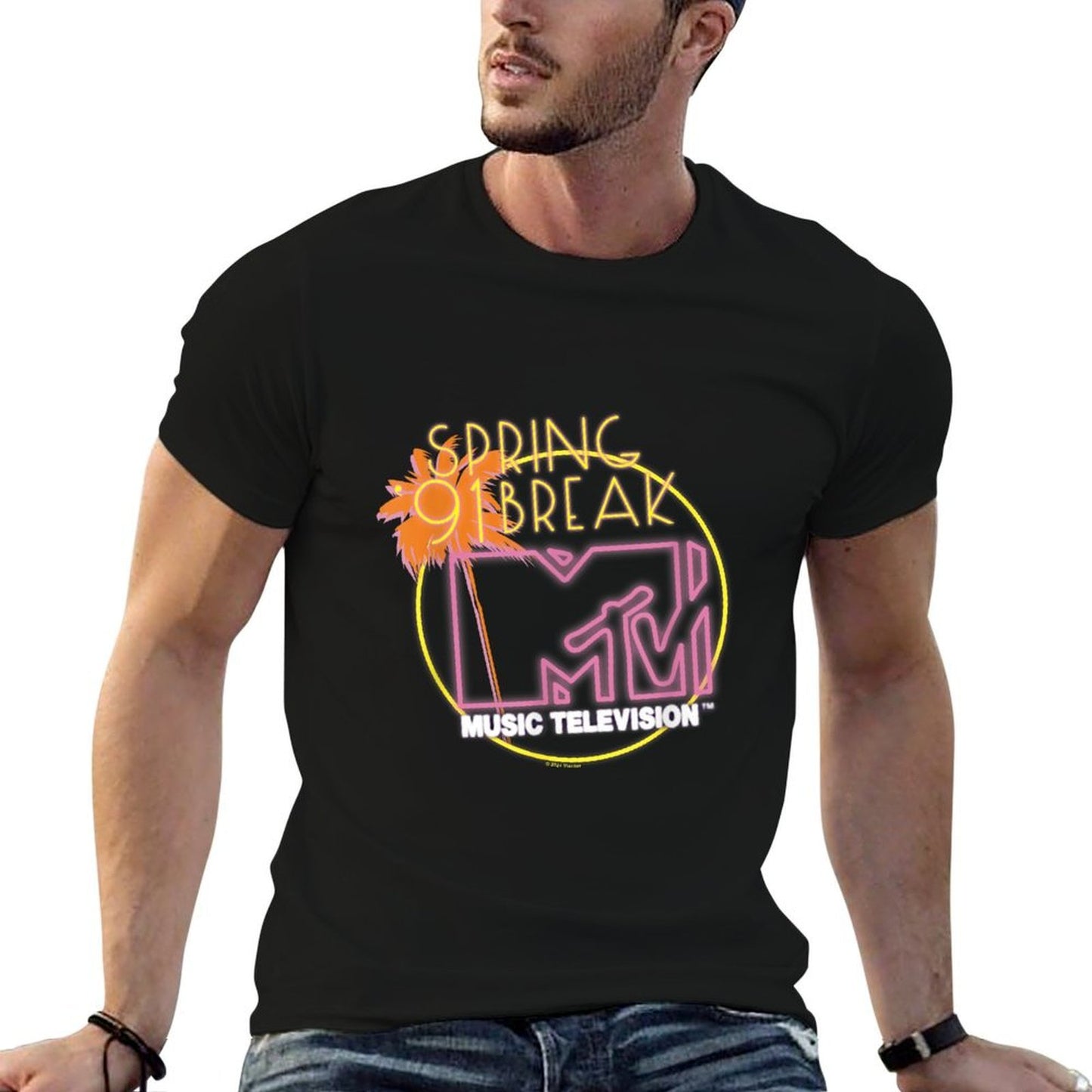 MTV Spring Break 91 Neon Sign Tagless Design T-Shirt
