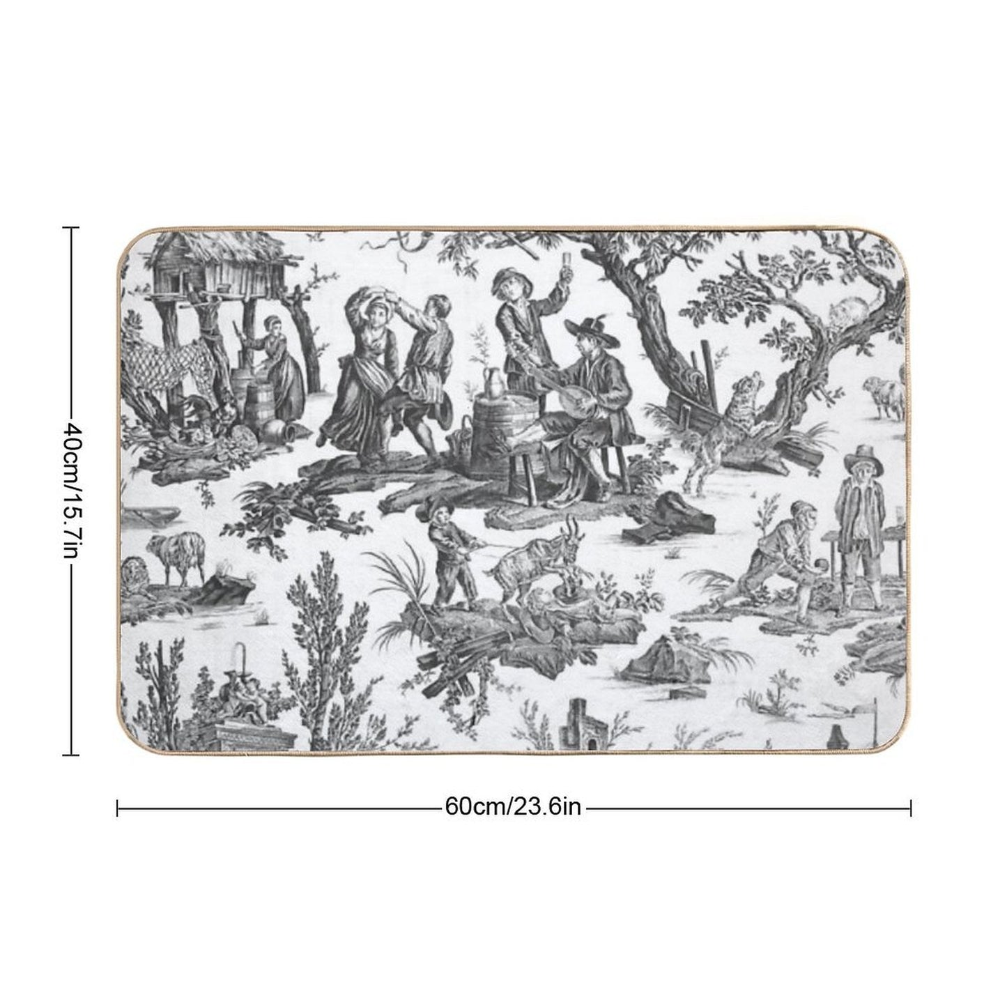 Black And White Toile De Jouy Easy Maintenance Bath Mat