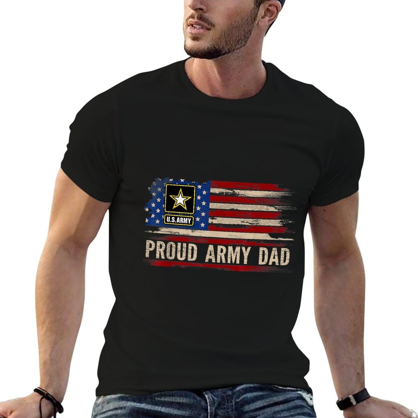 Vintage Proud Army Dad American Veteran Gift Summer-ready Fabric T-Shirt