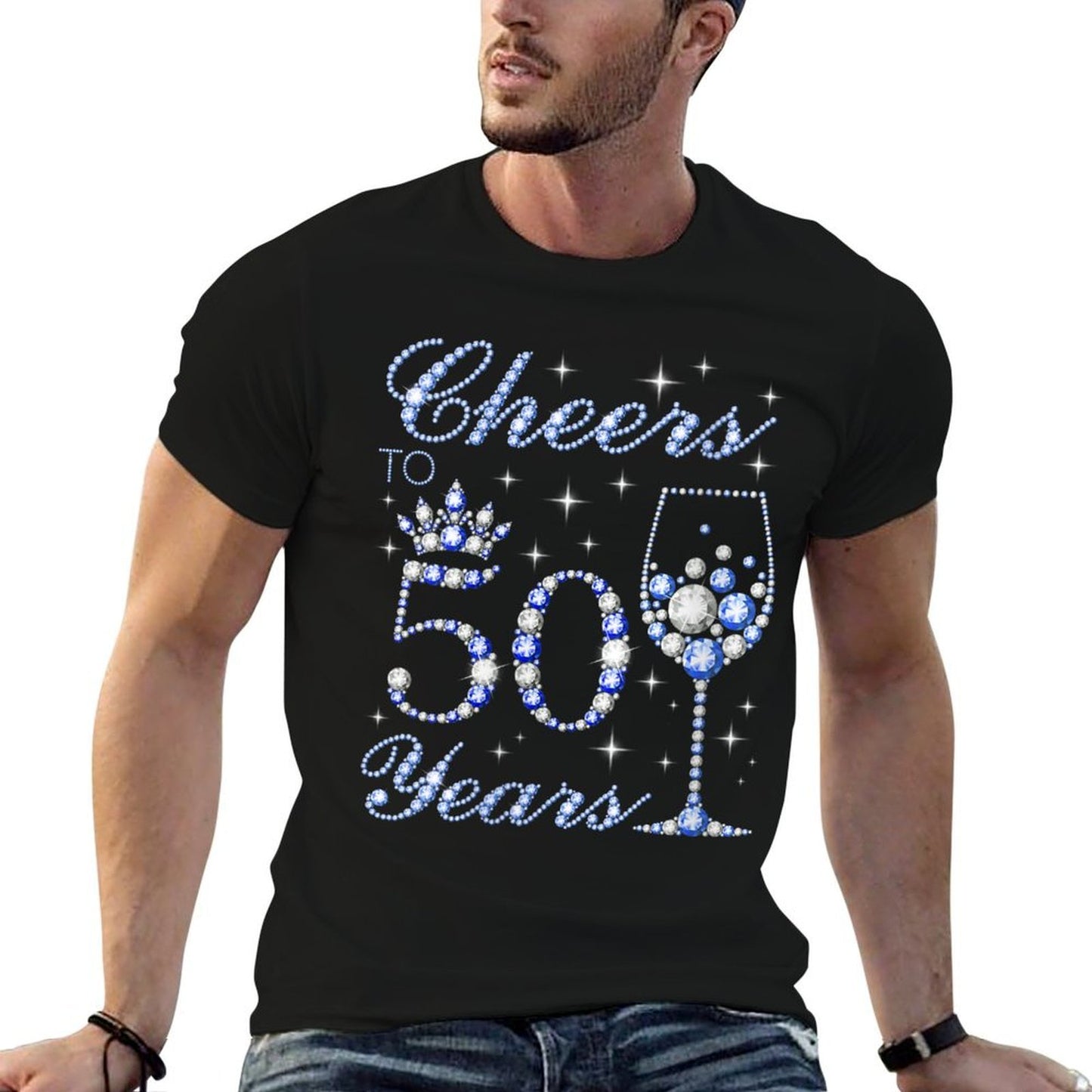 Womens Cheers to 50 Years Old 50th Birthday Blue Style Women Durable T-Shirt