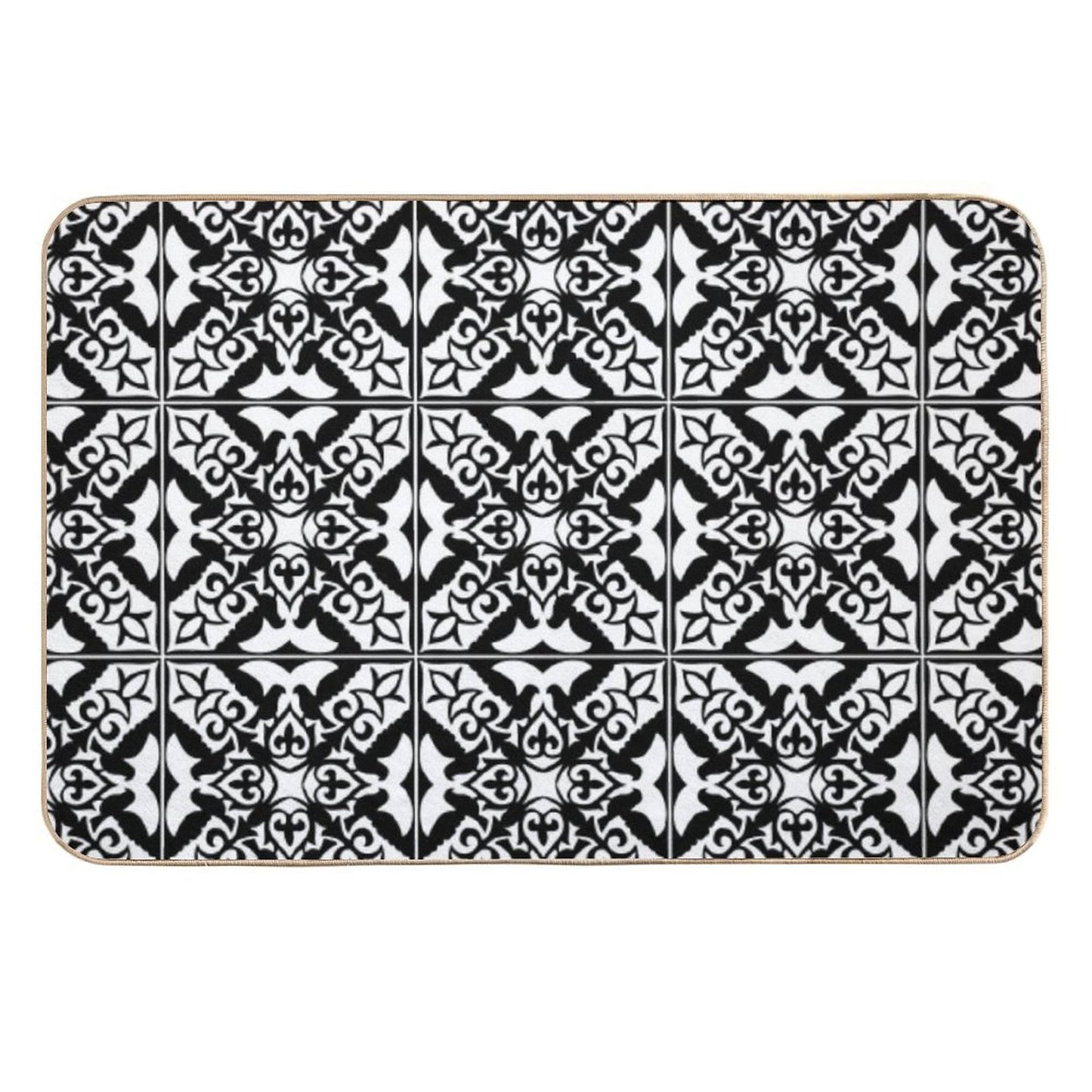 Moroccan Tile, Black And White Easy Maintenance Bath Mat