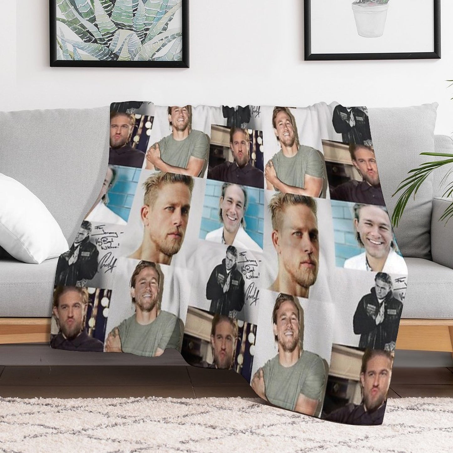 Charlie Hunnam Signed Art Travel-friendly Throw Blanket