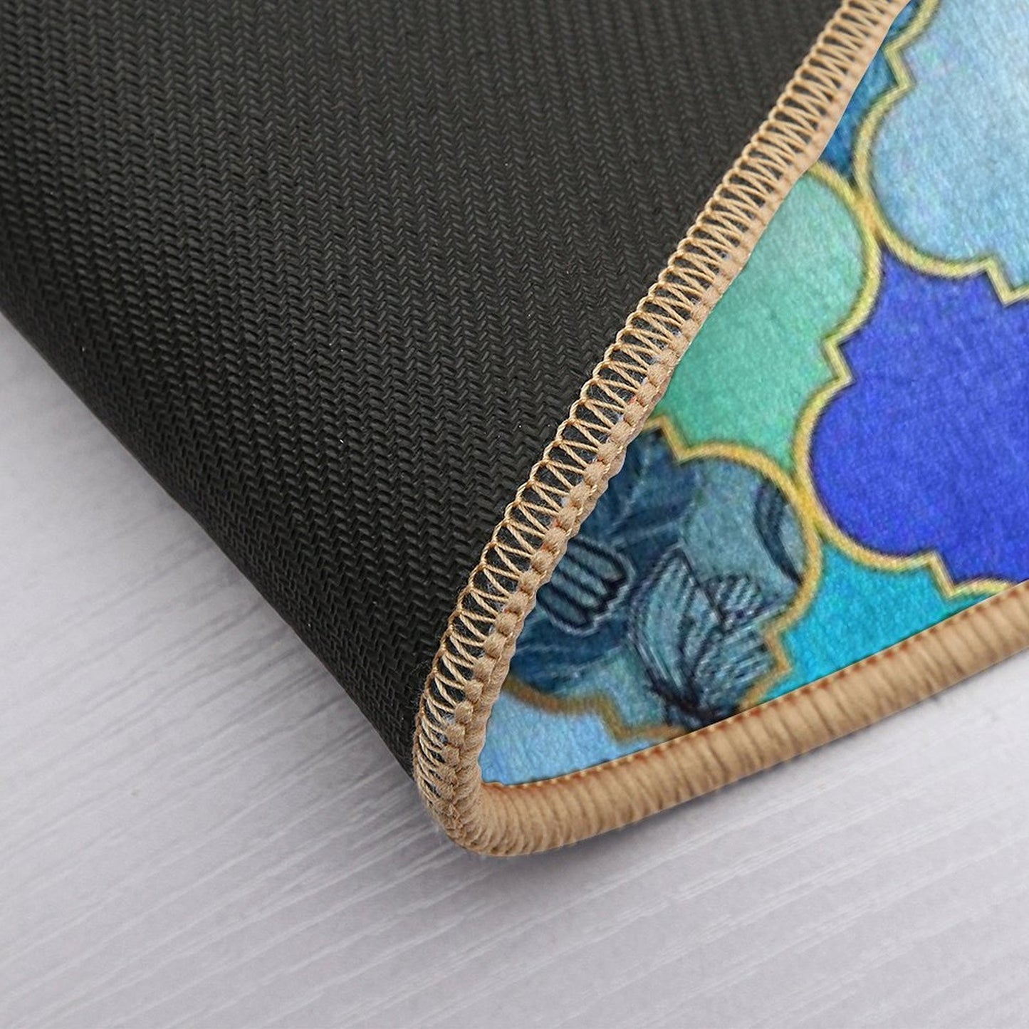 Cobalt Blue, Aqua & Gold Decorative Moroccan Tile Pattern Pet-Safe Bath Mat