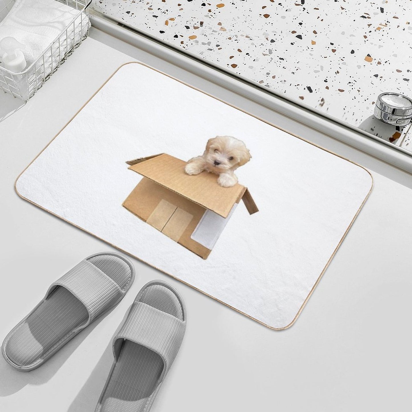 Cute Maltipoo Puppy in A Box Easy Maintenance Bath Mat