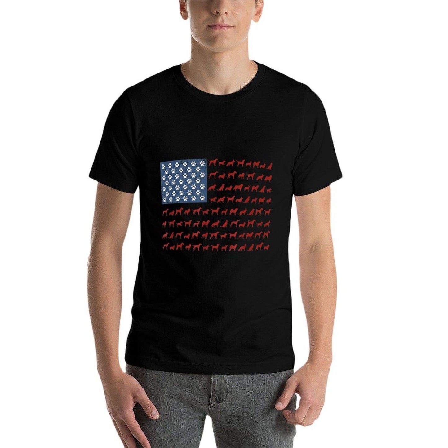 American Dogs And Paws 4th of July Ribbed Collar T-Shirt