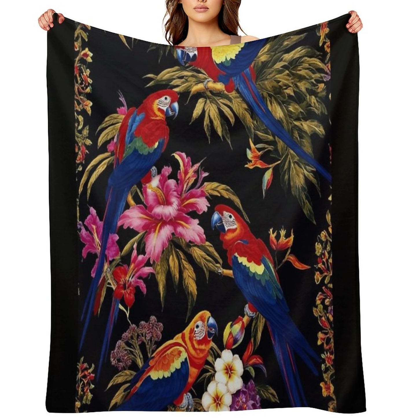 Floral Pattern The Macaw Mystique Durable Throw Blanket