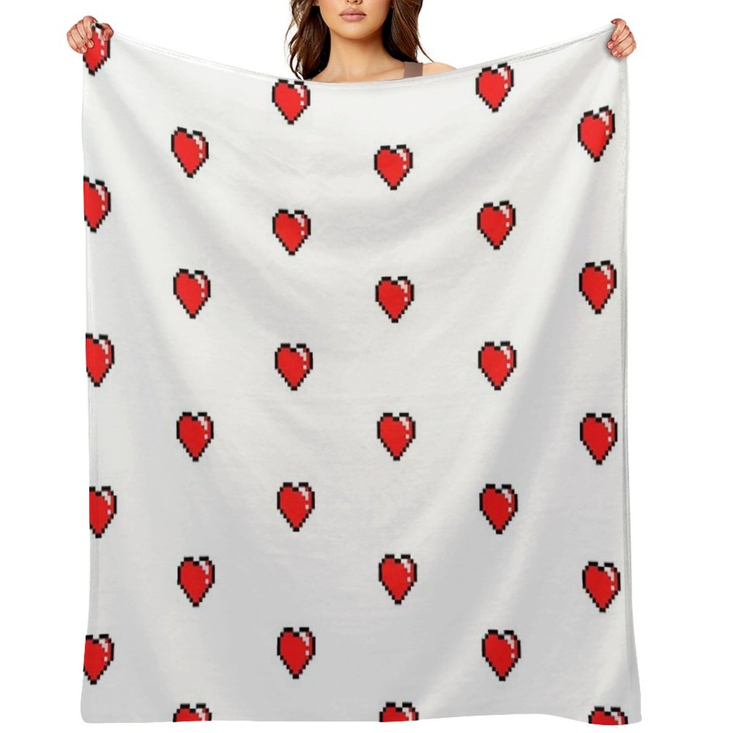 Red Pixel Heart Anti-pilling Throw Blanket