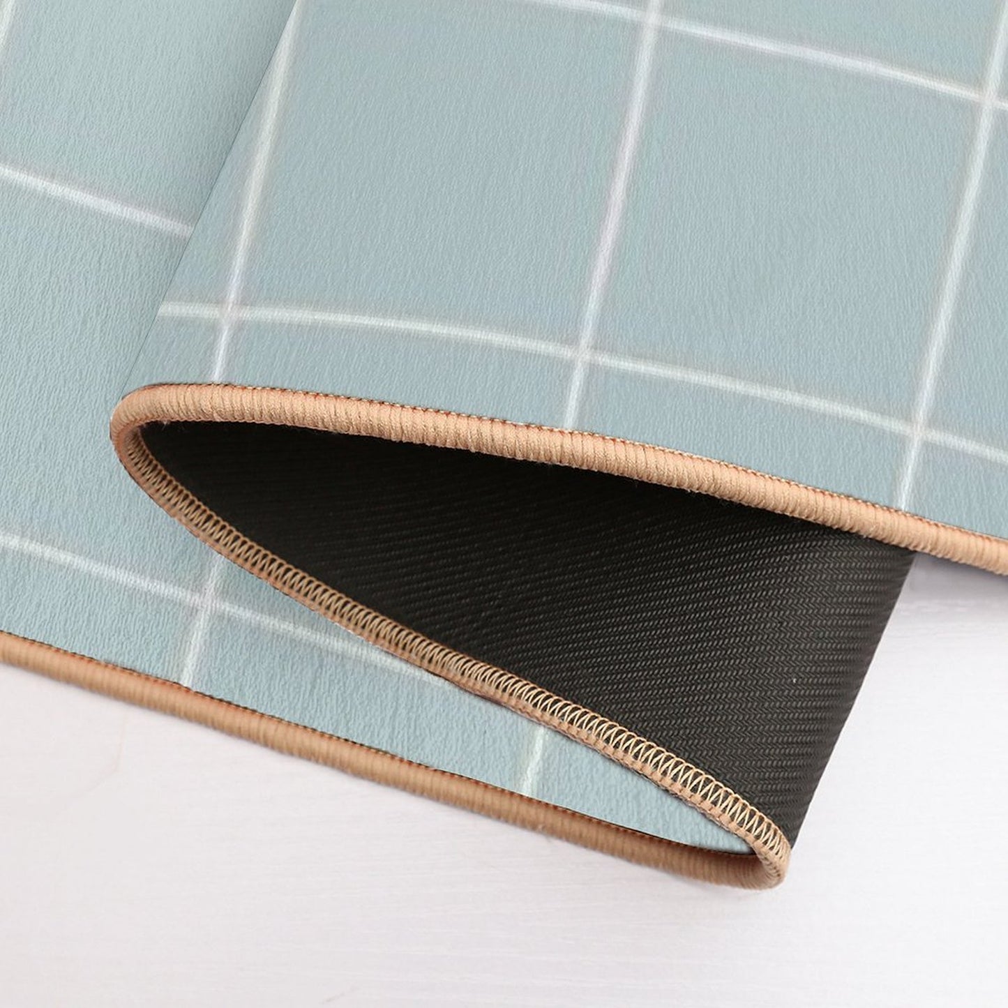 Rustic Grid Soft Aqua Absorbent Bath Mat