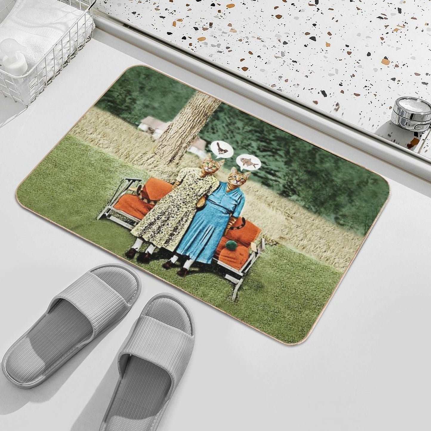Two Cool Kitties What's for Lunch Fade-Resistant Bath Mat