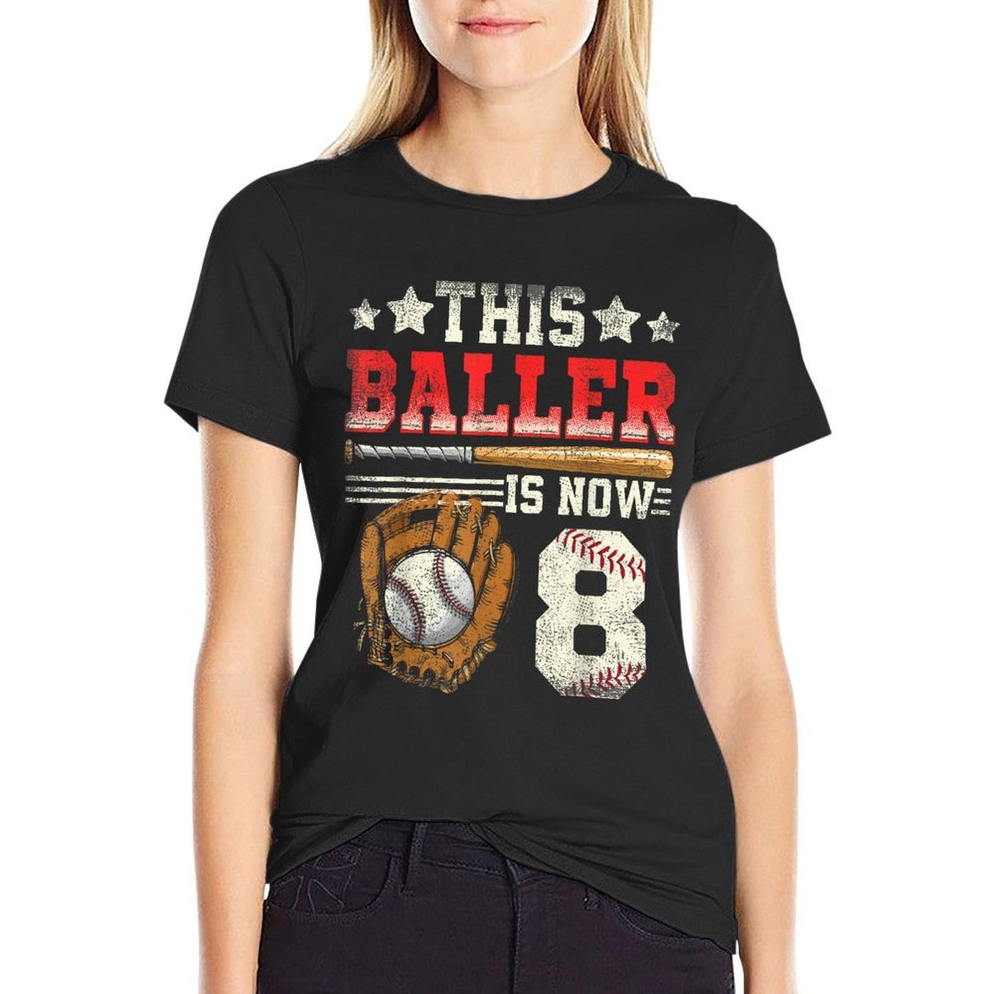 8th Birthdays For Boys Baseball Eight Year Old Heathered Texture T-Shirt
