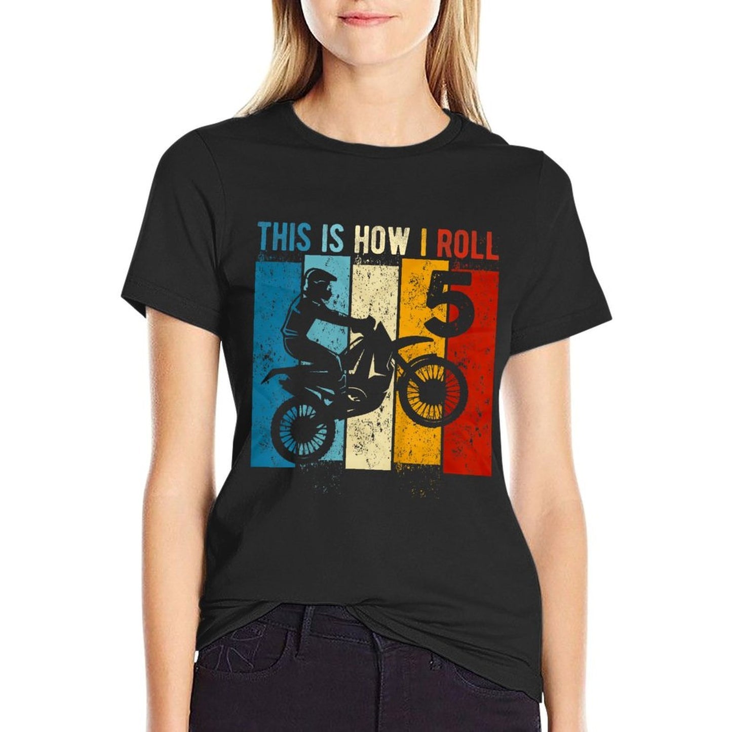 Kids 5 Year Old Birthday Boy Motocross 5th Birthday Dirt Bike Summer-ready Fabric T-Shirt