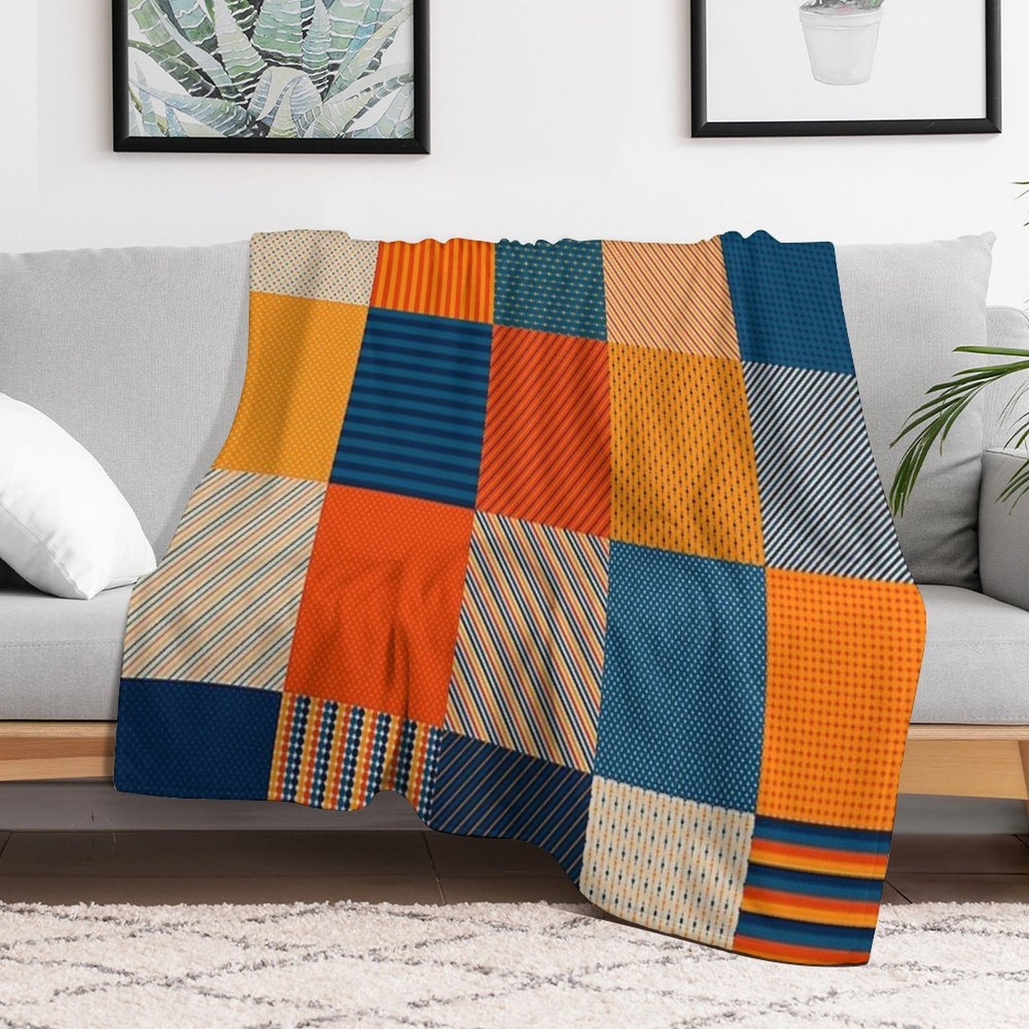 Retro Color Stripes And Dots Patchwork Pattern Quick-dry Throw Blanket