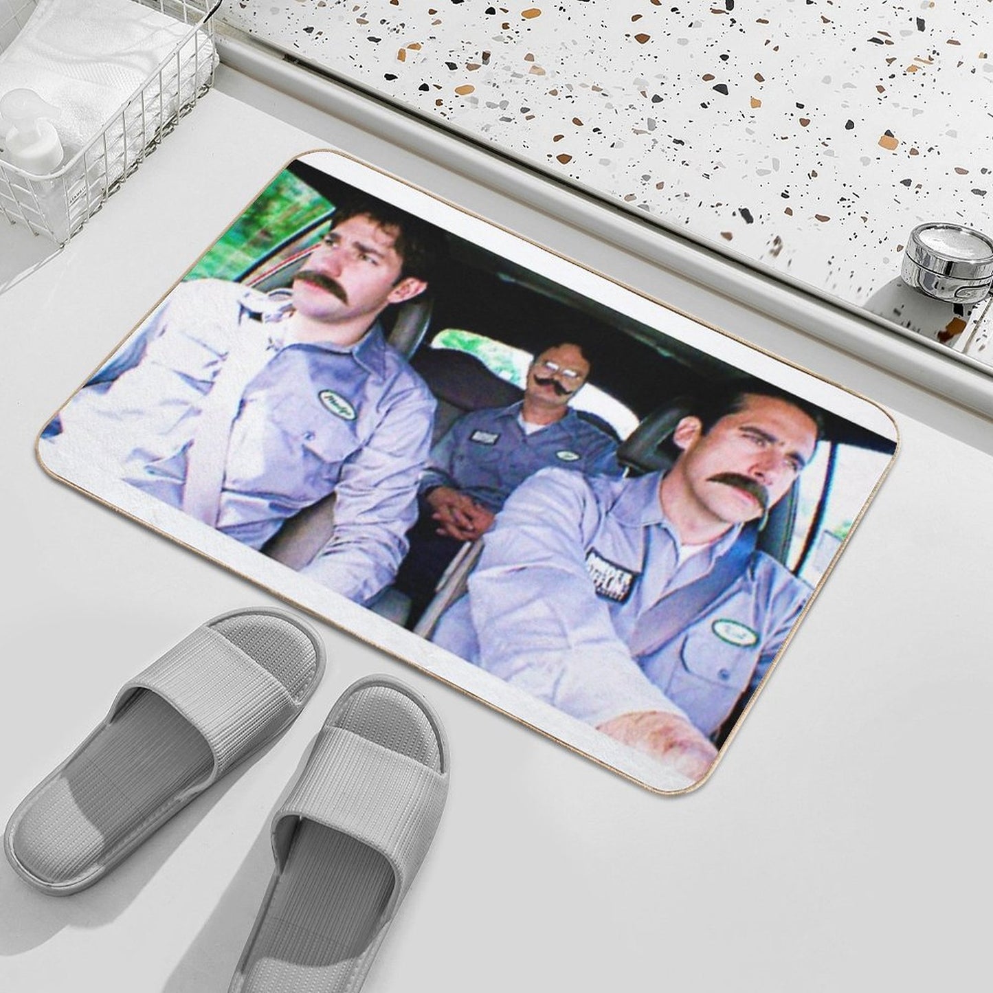 Jim, Dwight And Michael As Warehouse Workers Pet-Safe Bath Mat