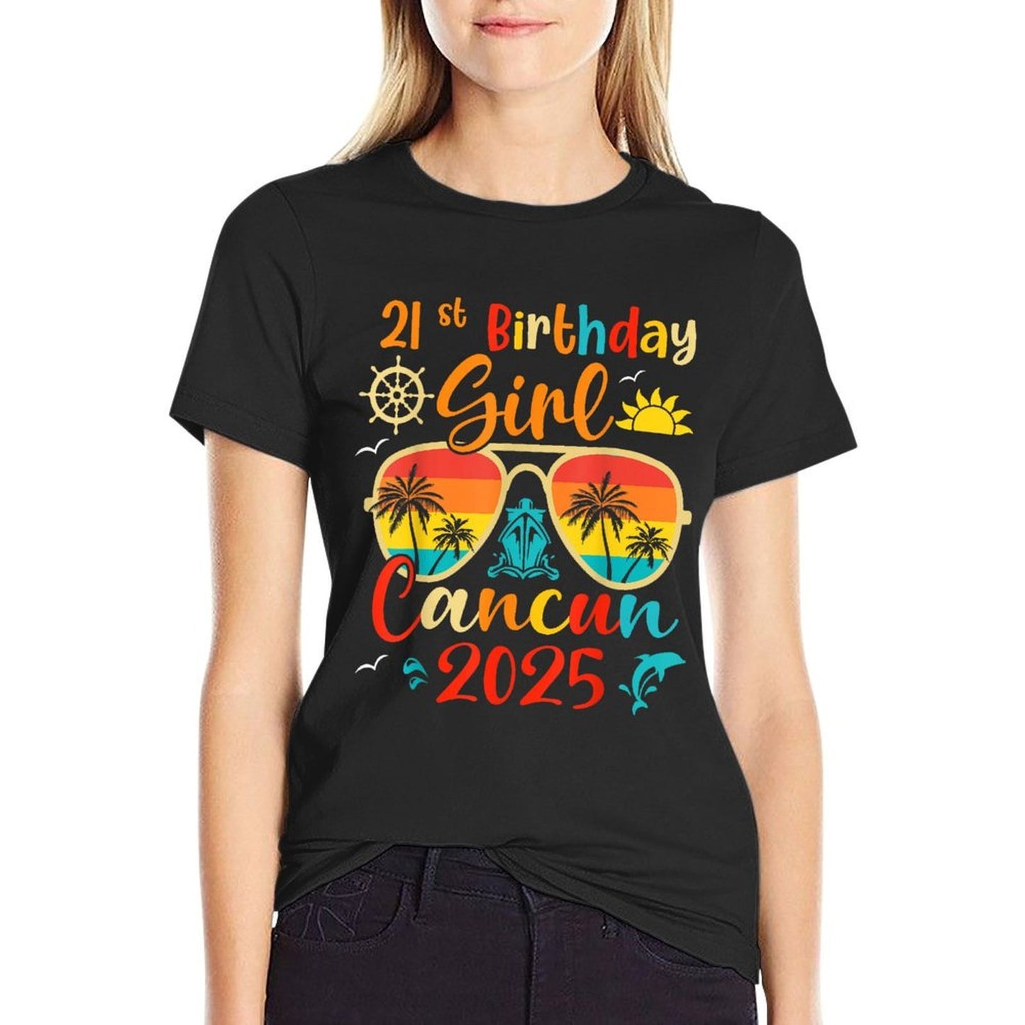 Vintage 21st Birthday Girls Cancun 2025 Beach Vacation Trip Soft T-Shirt