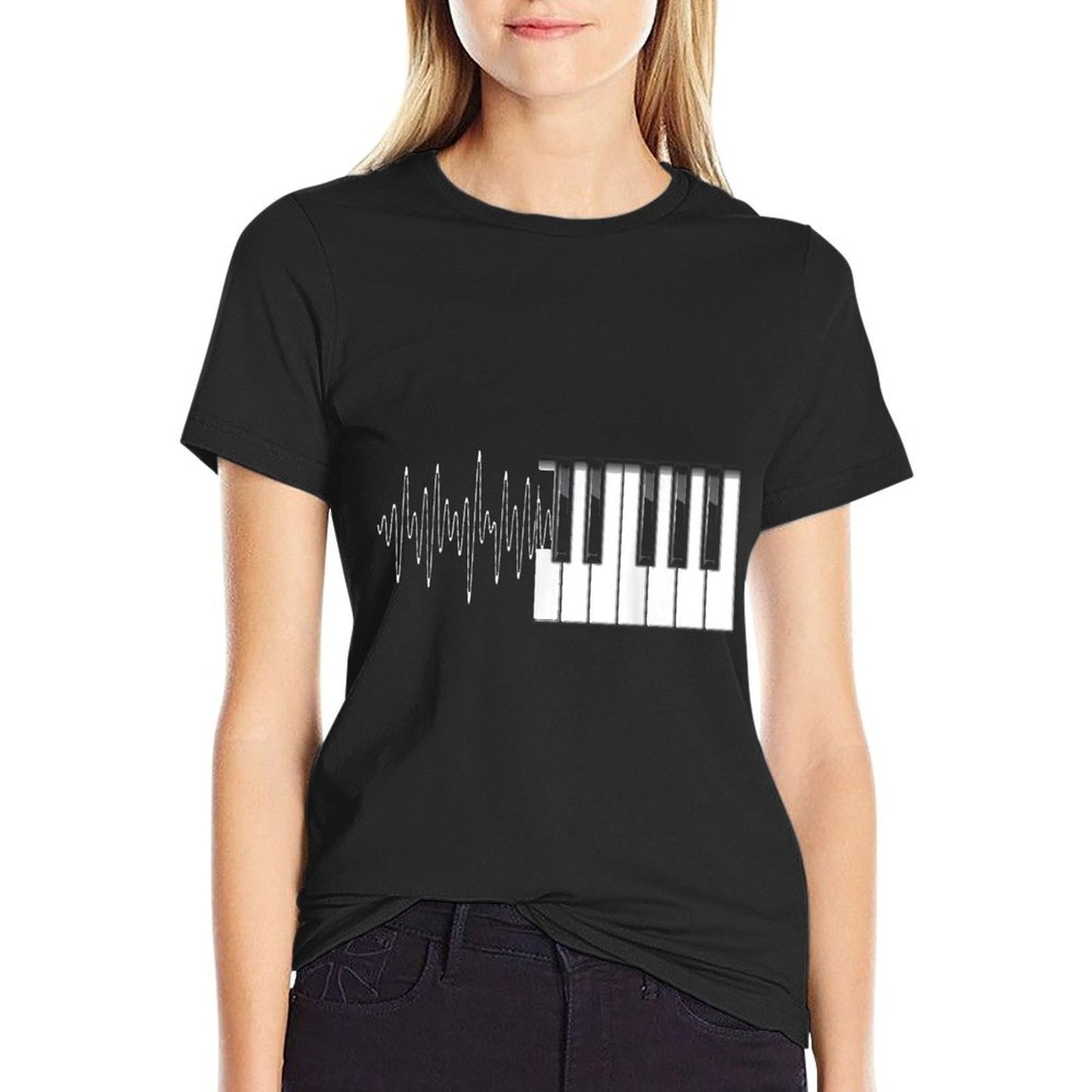 Piano Klavier Heartbeat EKG Pianist Flgel - Music - Unisex Adult - Black - Small - - Classic Fit Vintage-inspired T-Shirt