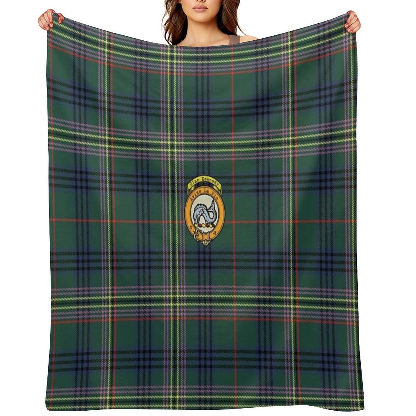 Kennedy Scottish Tartan And Crest Comfort Throw Blanket