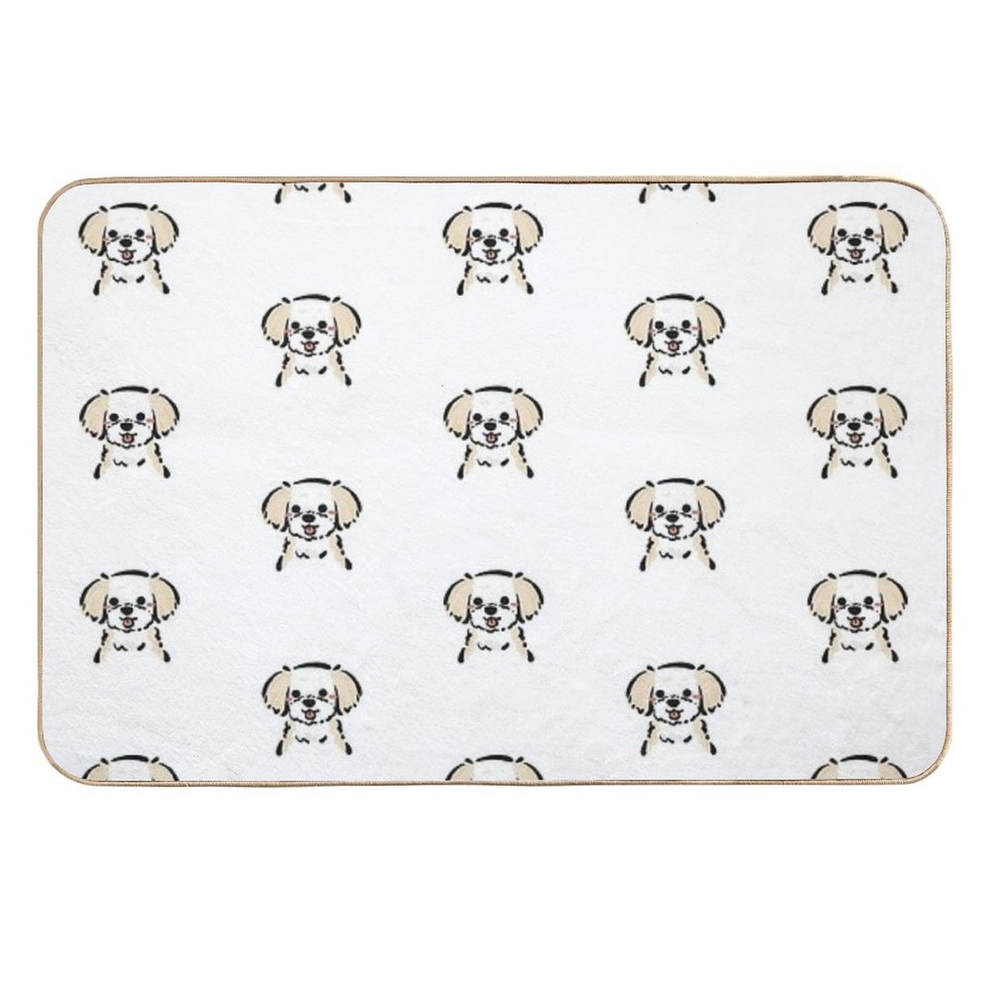 Cute Fluffy Dog Hand-Drawn Kawaii Dog Illustration in Pastel Style Dirt-Trapping Bath Mat