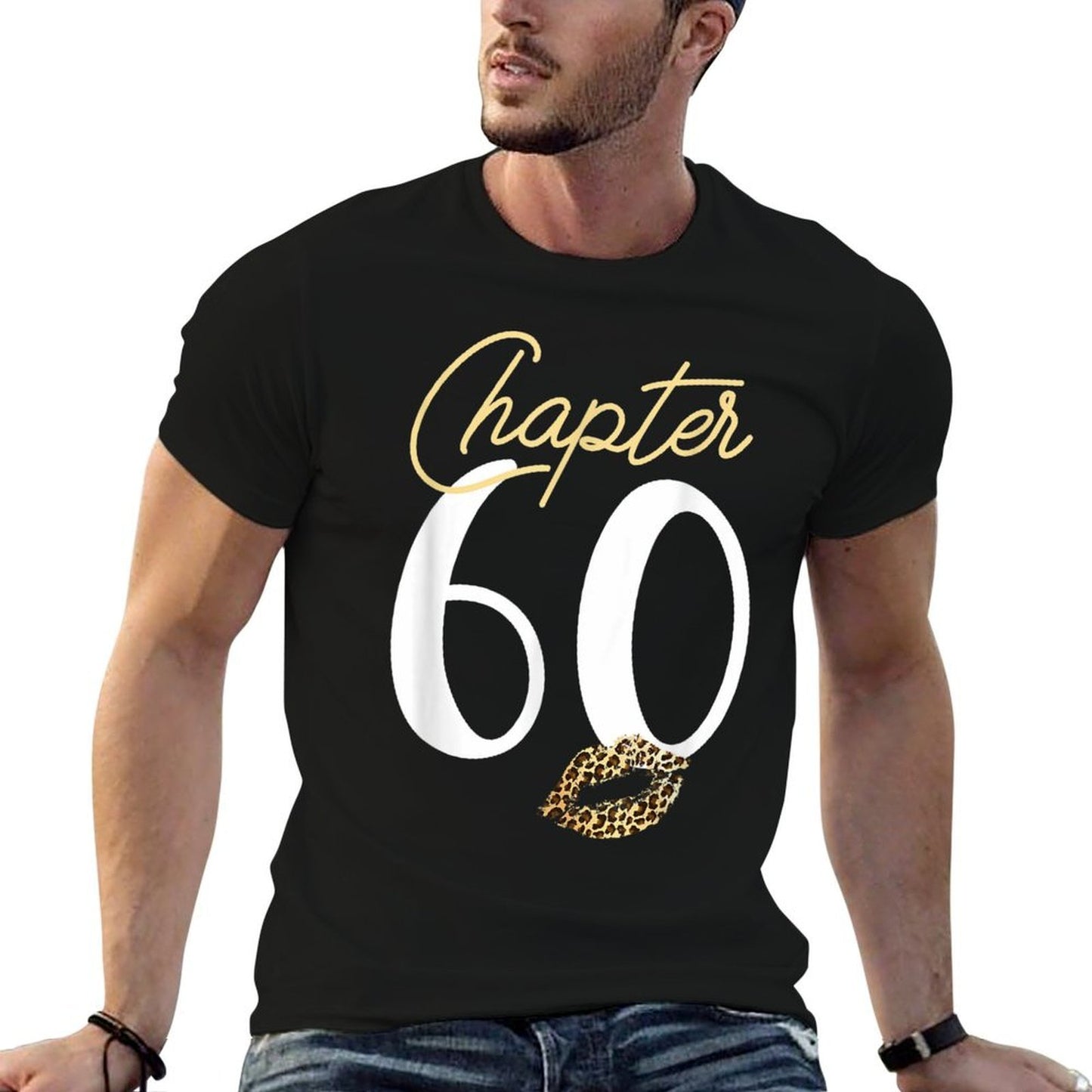 Funny Chapter 60 Leopard Print Lips Kiss 60th Birthday Easy-care T-Shirt