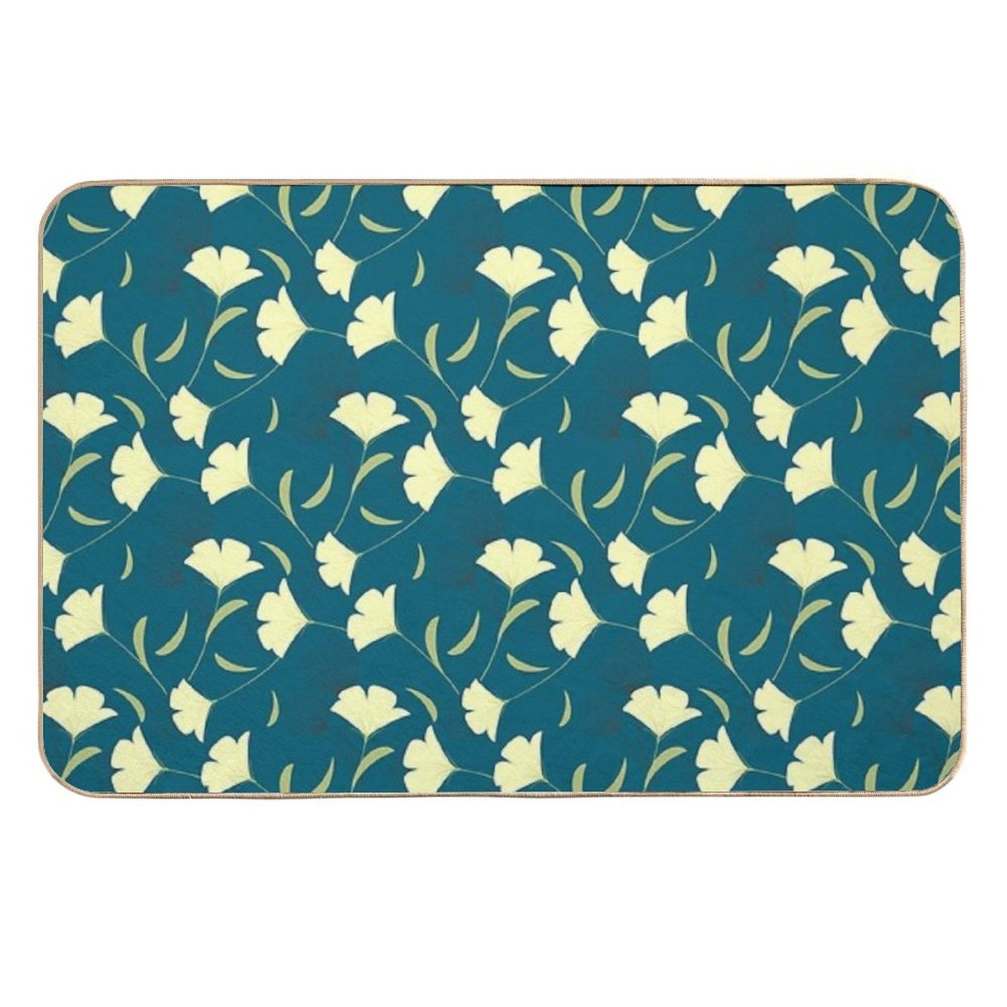 Teal Blue Floral Design Botanical Garden Rapid-Drying Bath Mat