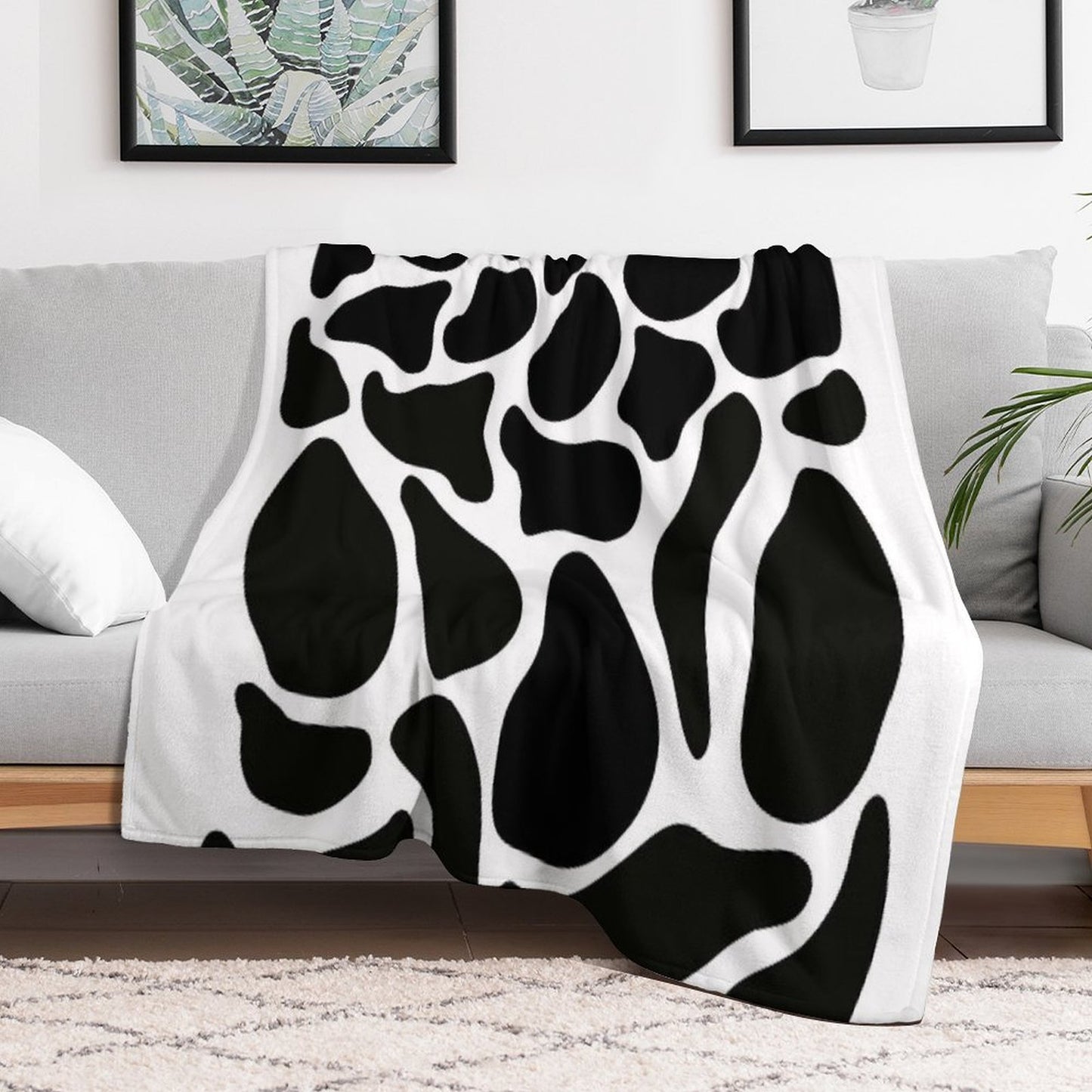 Black And White Caw Pattern. Machine-washable Throw Blanket