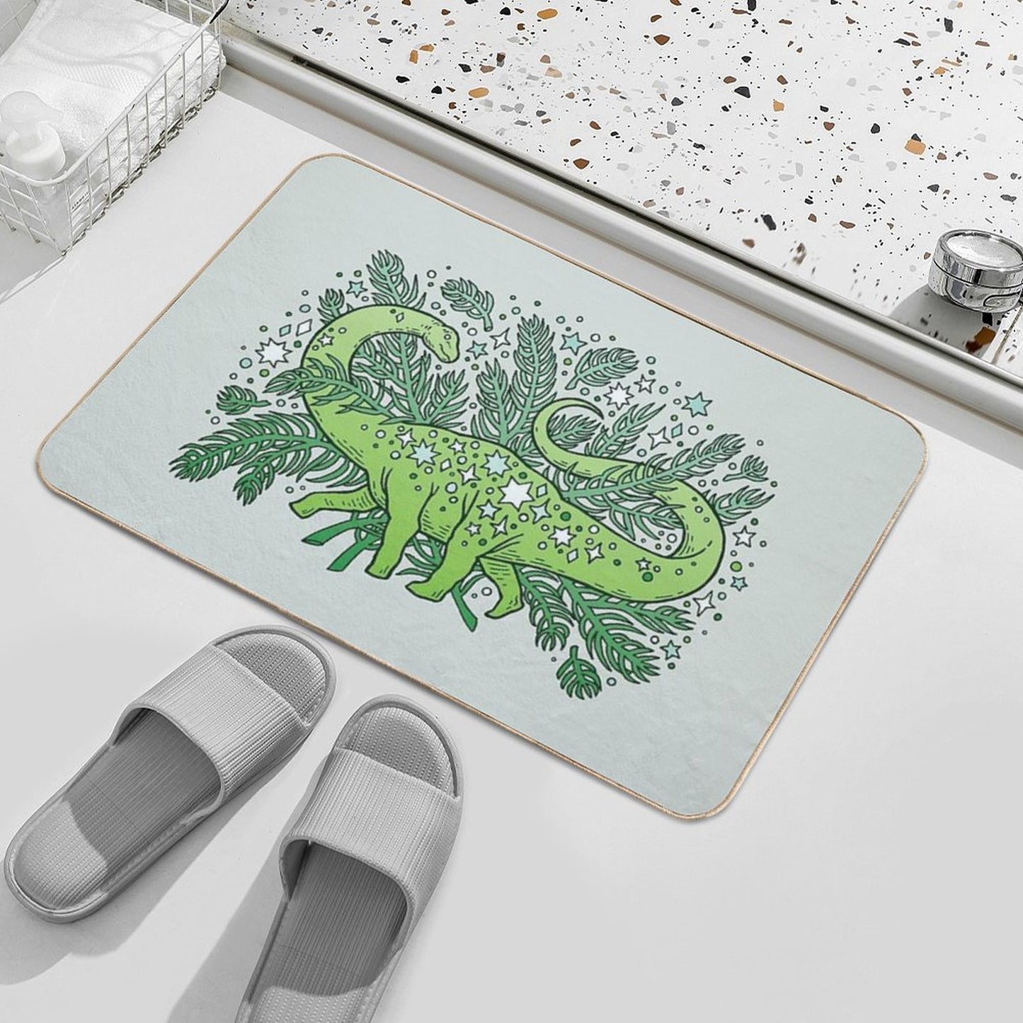 Evergreen Apatosaurus Dinosaur Cosmic Festive Art Anti-Trip Bath Mat