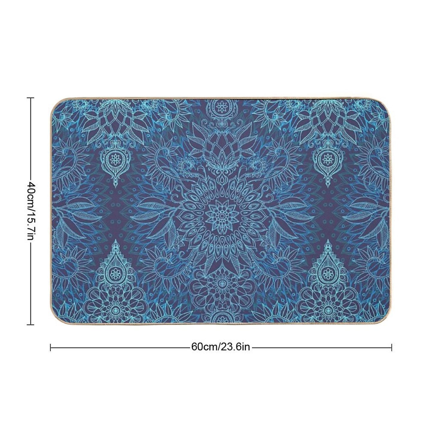 Aqua, Cobalt Blue & Purple Protea Doodle Pattern Repositionable Bath Mat