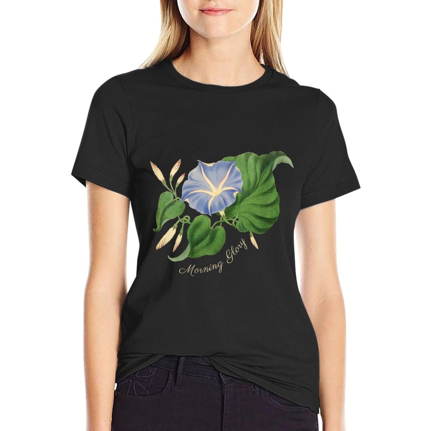 Womens Morning Glory Flower Botanical Wrinkle-resistant T-Shirt