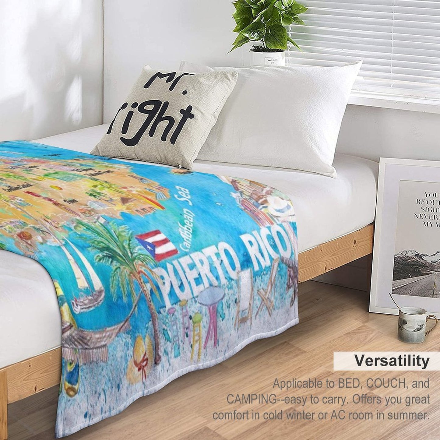 Puerto Rico Islands Illustrated Travel Map with Roads And Highlights Shrink-resistant Throw Blanket