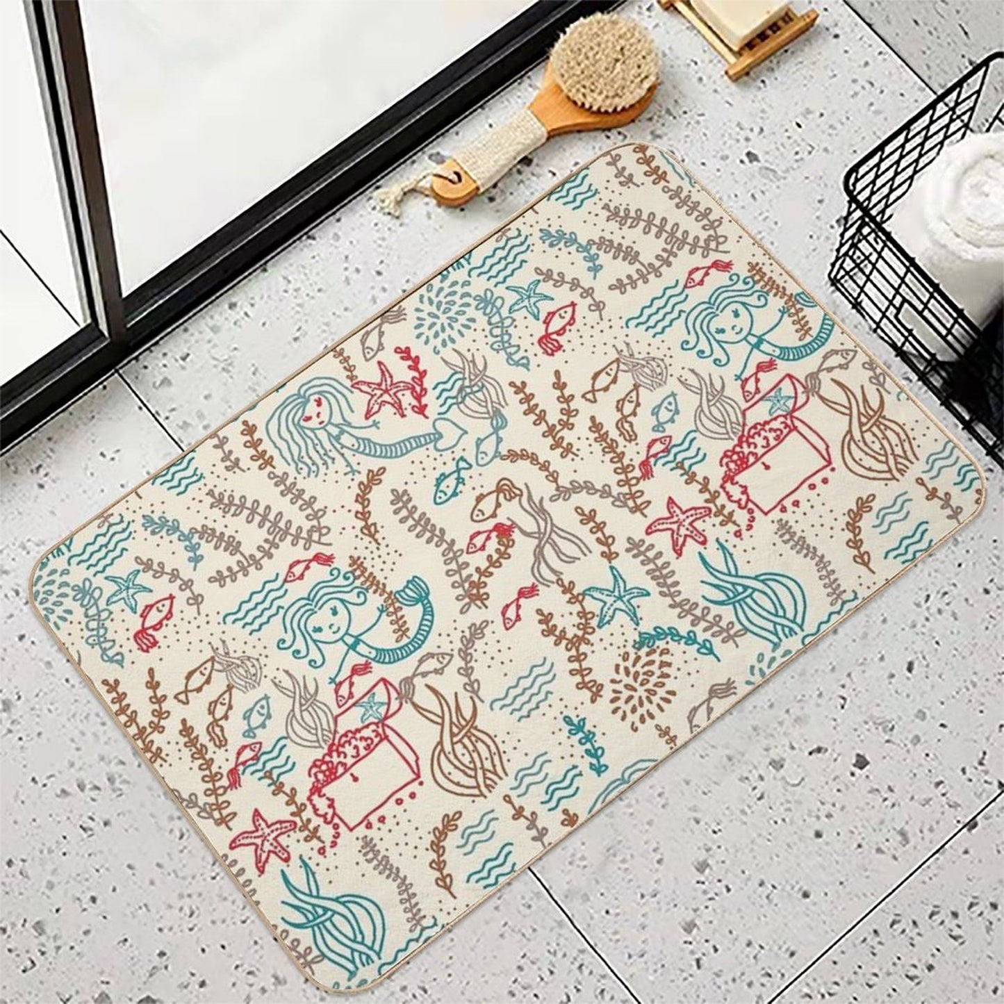 Cute Mermaids Pattern Dirt-Trapping Bath Mat