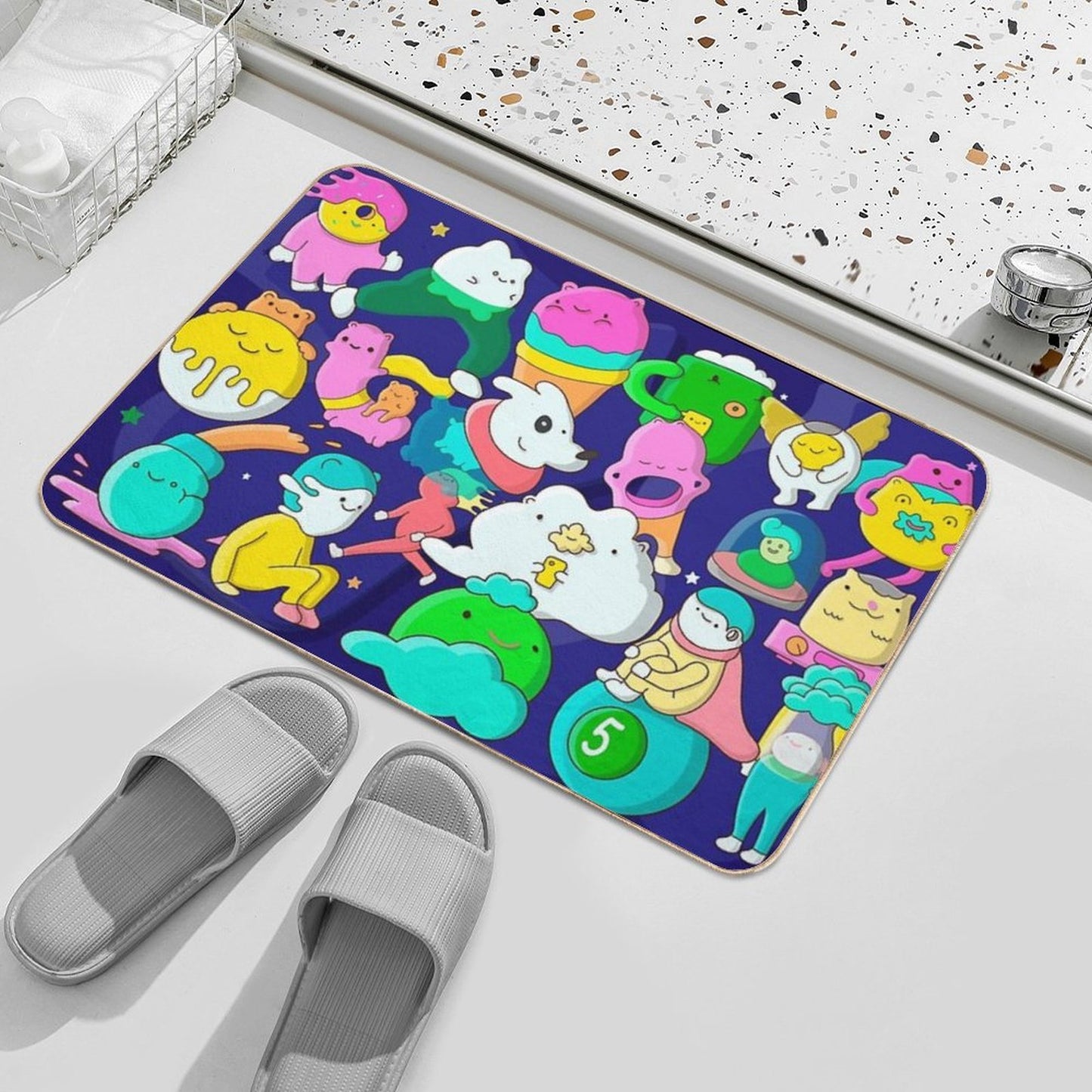 Poster Doodle Cute Monster. Funny Characters. Cartoon Hand Drawn. Eco-Friendly Bath Mat