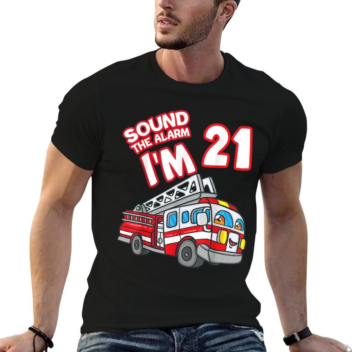 Sound The Alarm I'm 21 Fire Engine Firefighter 21st Birthday  Polyester Blend T-Shirt