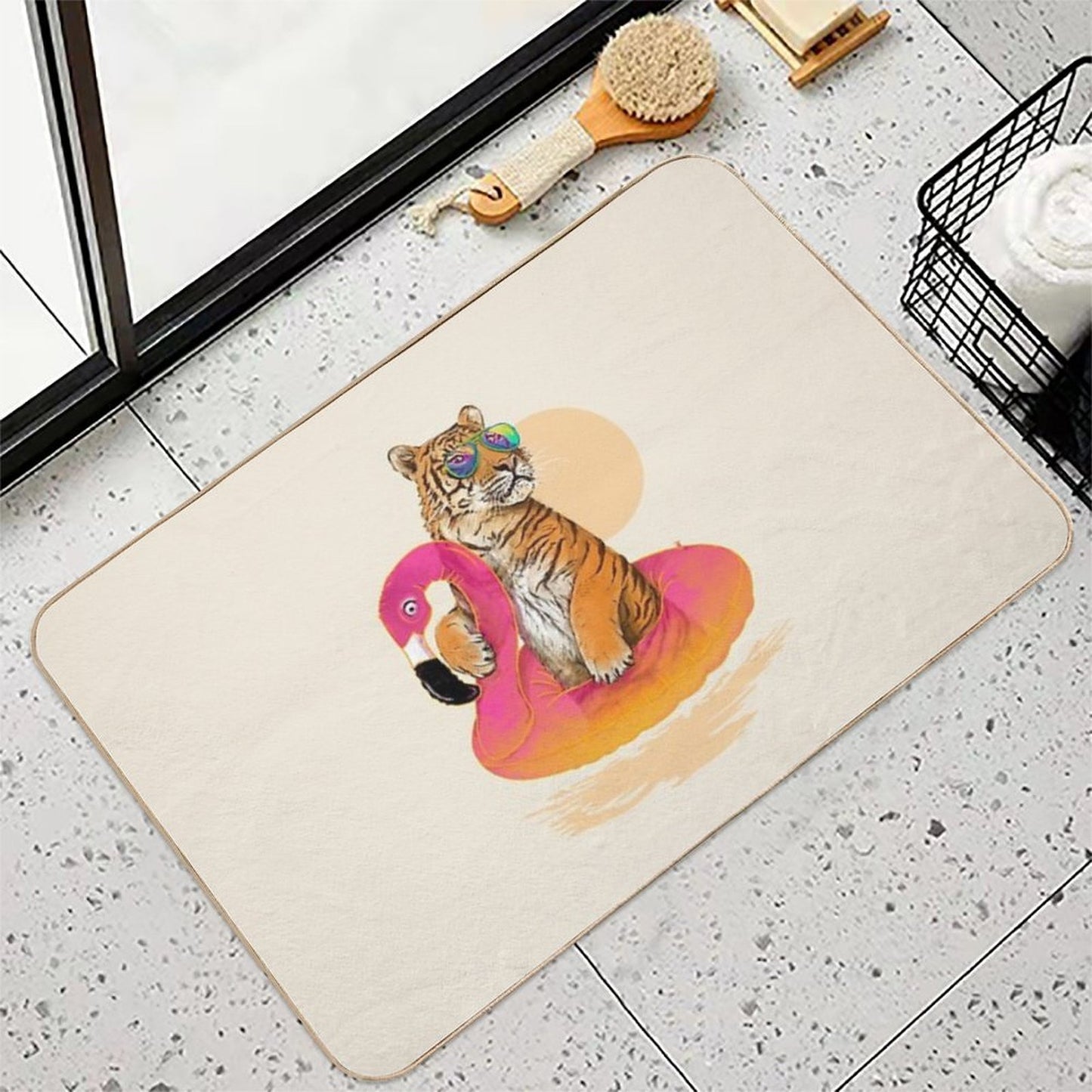 Chillin, Flamingo Tiger Durable Bath Mat