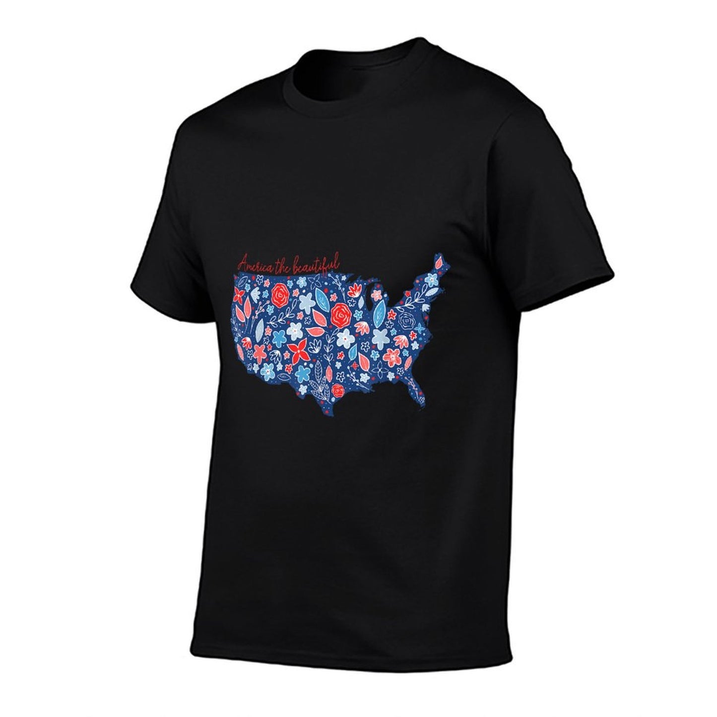 America The Beautiful Floral Patriotic Independence Day Slim-fit Cut T-Shirt