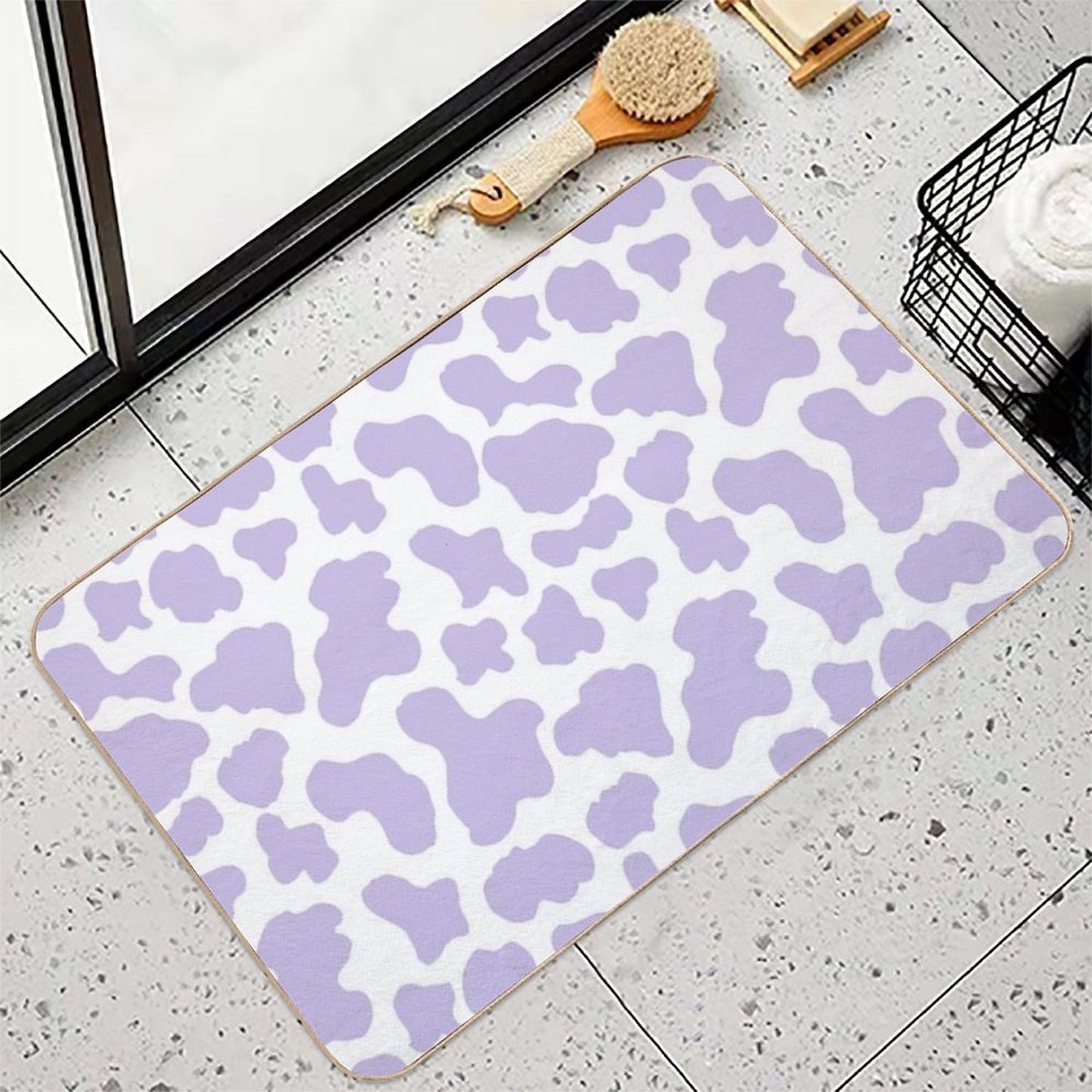 Pastel Purple Cow Print Aesthetic Pattern Easy To Clean Bath Mat