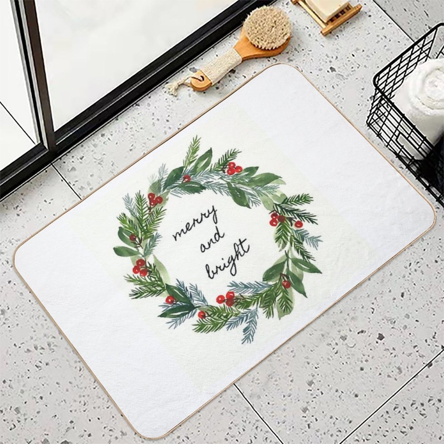 Merry And Bright Holiday Wreath Versatile Bath Mat