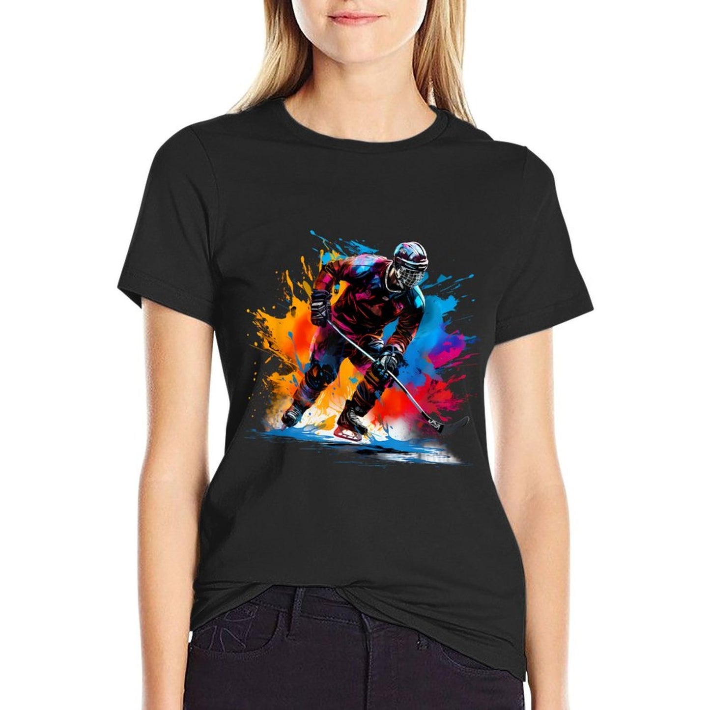 Colorful Ice Hockey Polyester Blend T-Shirt