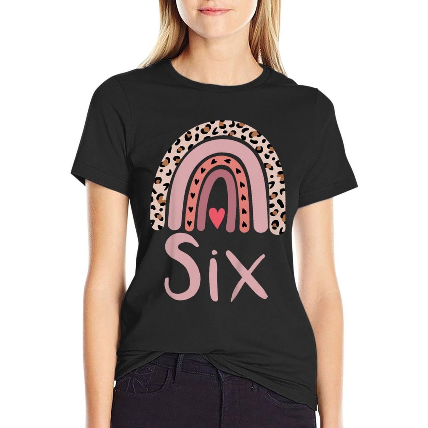 6 Year Old Leopard Rainbow Birthday Party Cute Girl 6th Gift Eco-friendly Material T-Shirt