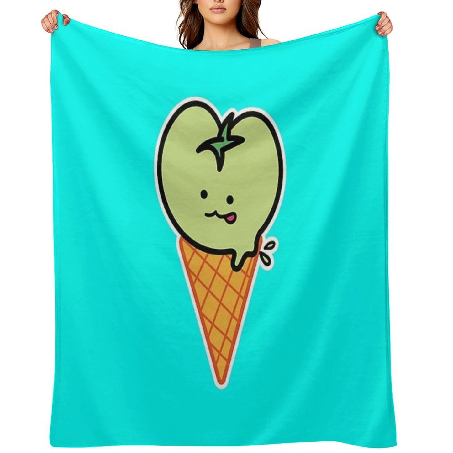 Kawaii Green Tomato Mascot No. 4 Travel-friendly Throw Blanket